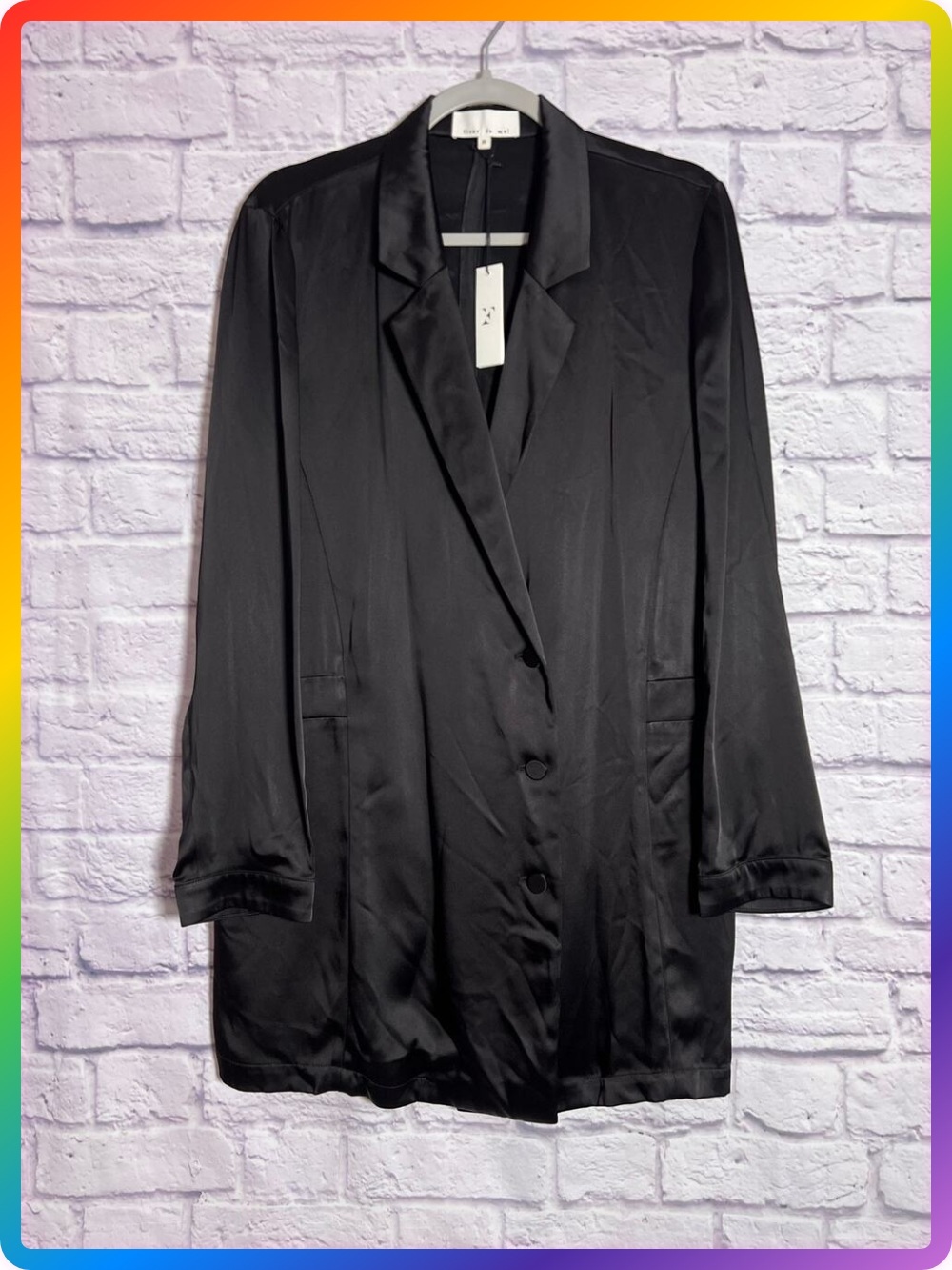 Fleur du Mal Black Satin Blazer Mini Dress SIZE 10 Longline Tuxedo Jacket NWT